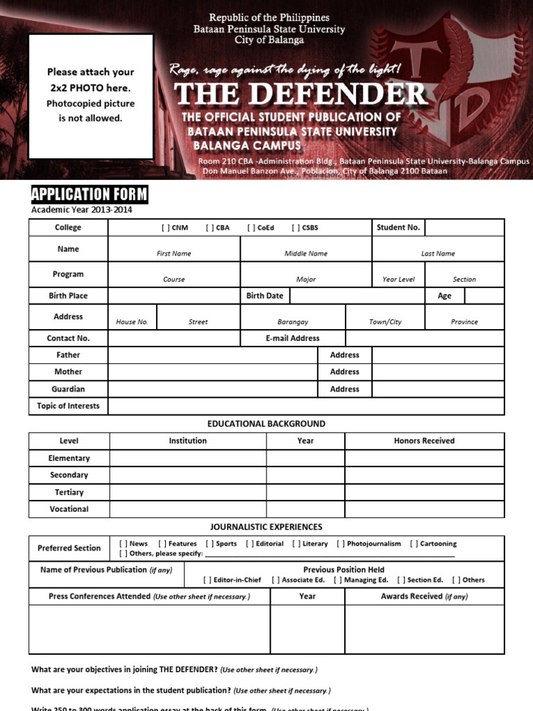 Student Journalist Application Form | PDF | Career & Growth | Sports ...