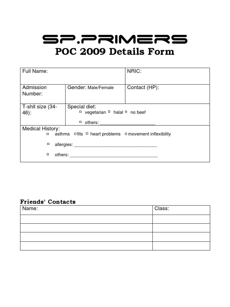 POC 2009 Details Form | PDF