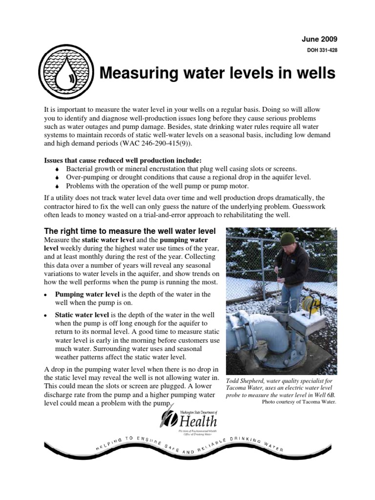 Well Water Level Monitoring Guide | PDF | Pressure Measurement | Pump