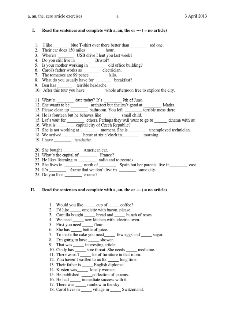 A The An Practice Pdf