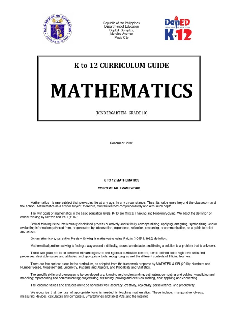 K12 Mathematics Curriculum Guide Teaching Mathematics