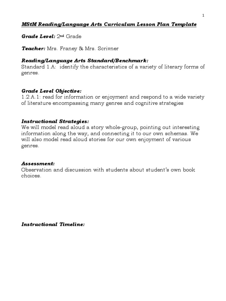 2nd Grade Language Arts Lesson Plans | PDF | Lesson Plan | Educational ...