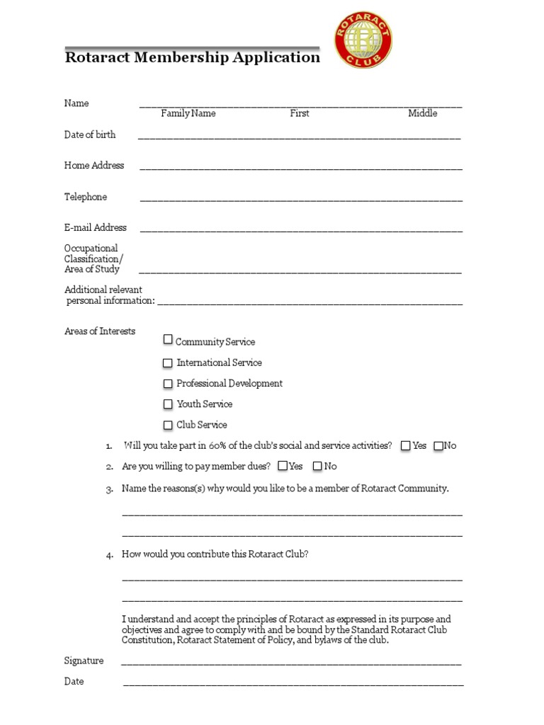 Rotaract Membership Application Form | PDF | Career & Growth