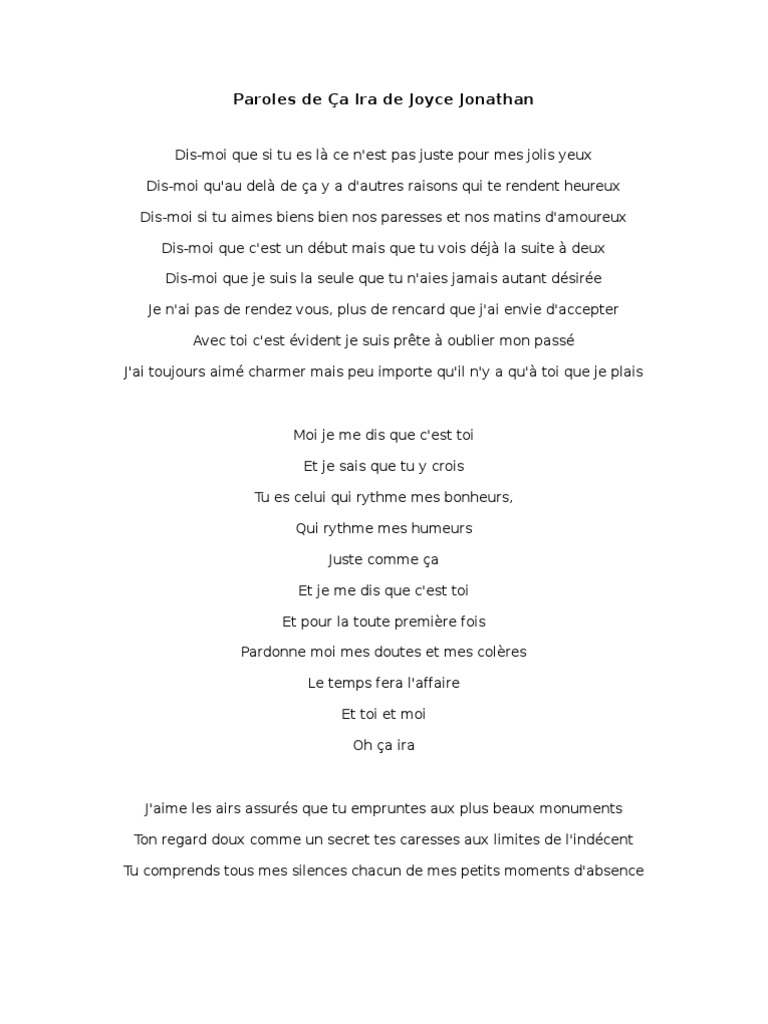 Joyce Jonathan Paroles Ca Ira