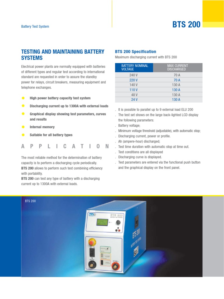 BTS200 High Power Battery Capacity Test Set PDF Battery