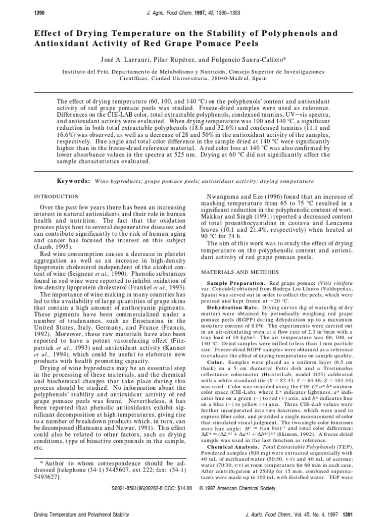 Effect of Drying Temperature On The Stability of Polyphenols and | PDF ...
