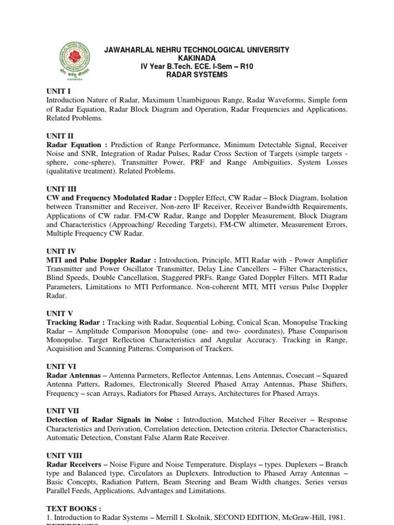 Radar Syllabus JNTUK R10 PDF Radar Antenna (Radio)