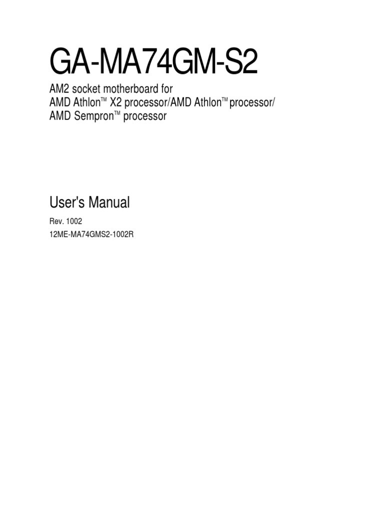 Gigabyte Motherboard Manual Ga-Ma74gm-S2 e | PDF | Bios | Booting
