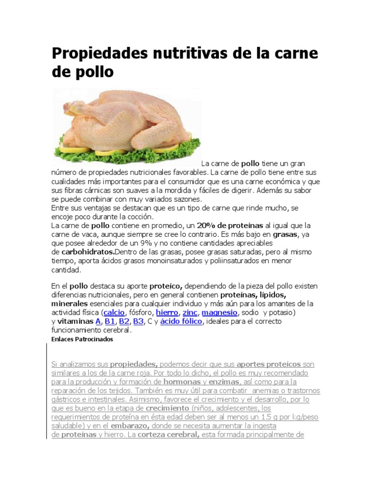Propiedades Nutritivas de La Carne de Pollo | PDF | Carne | Lípido
