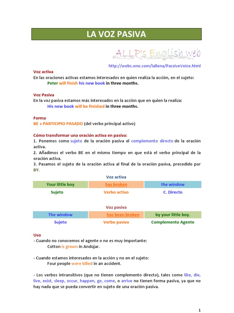 Ejemplos y Uso de la Voz Pasiva | PDF | Reglas | Mecánica del lenguaje