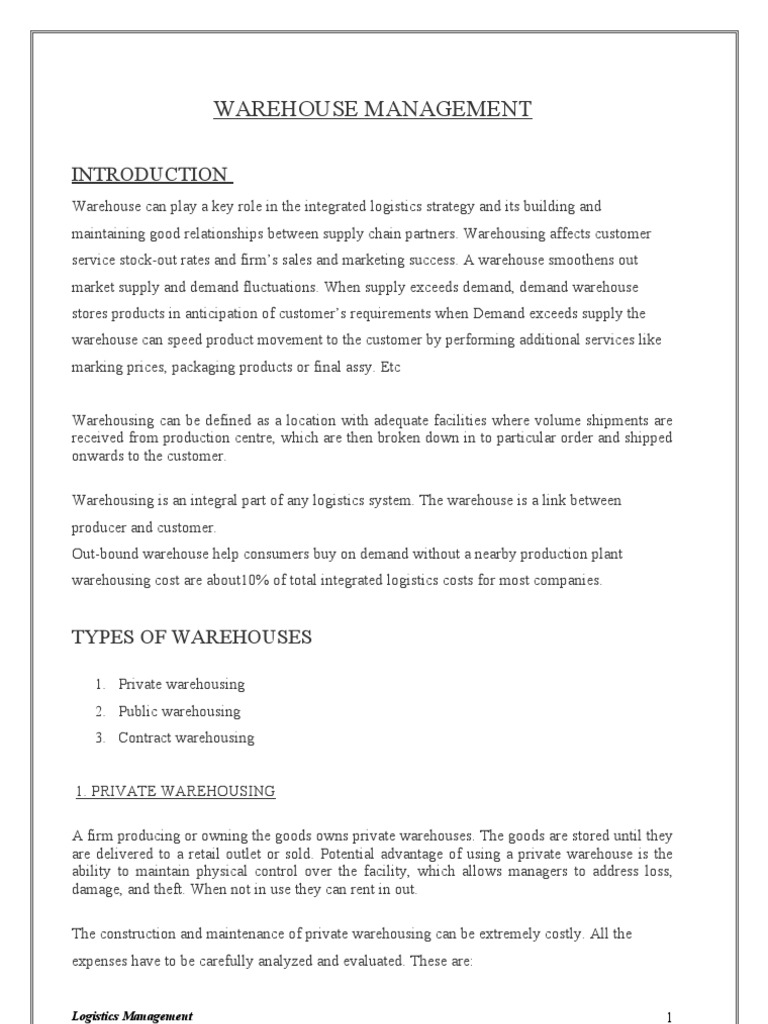 Warehouse Management Overview and Types | PDF | Warehouse | Logistics