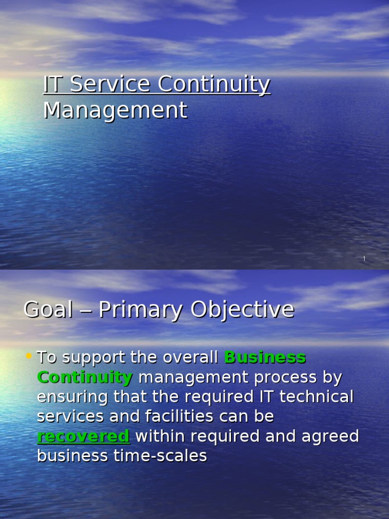 IT Service Continuity Management Overview | PDF | Business Continuity ...
