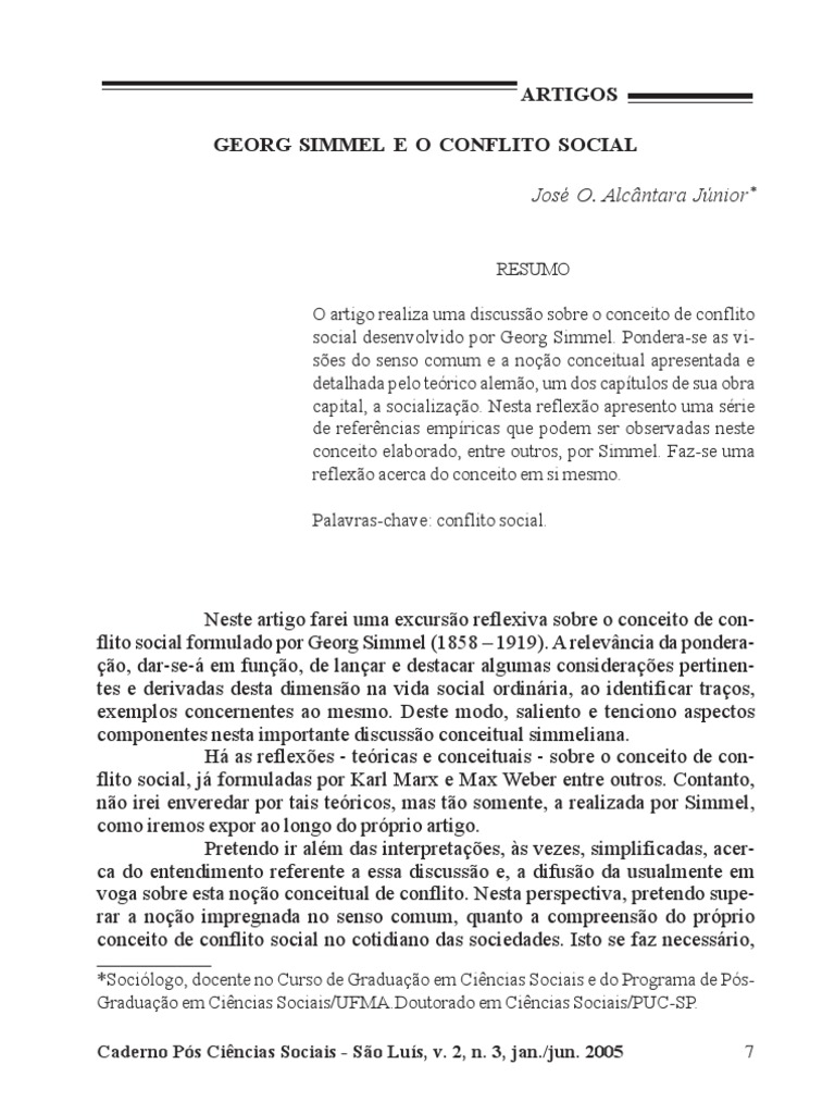Conflito Social segundo Georg Simmel | PDF | Política | Filosofia