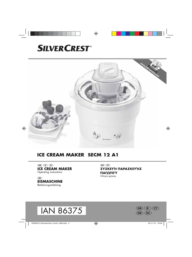 Παγωτομηχανή Lidl 86375 | PDF | Ice Cream | Ac Power Plugs And Sockets