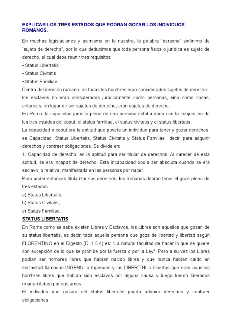 Estados Jurídicos en Roma: Libertad y Ciudadanía | PDF | Roma antigua ...