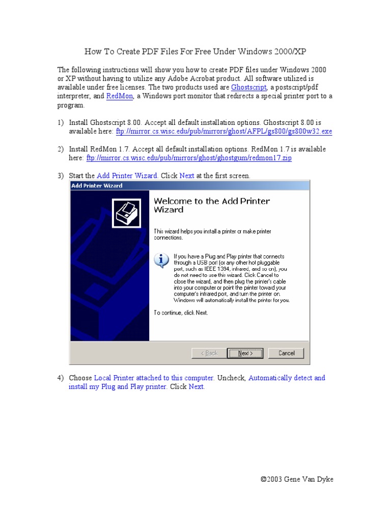 How To Create PDF Printer For Free WindowsXP | PDF | Printer (Computing ...