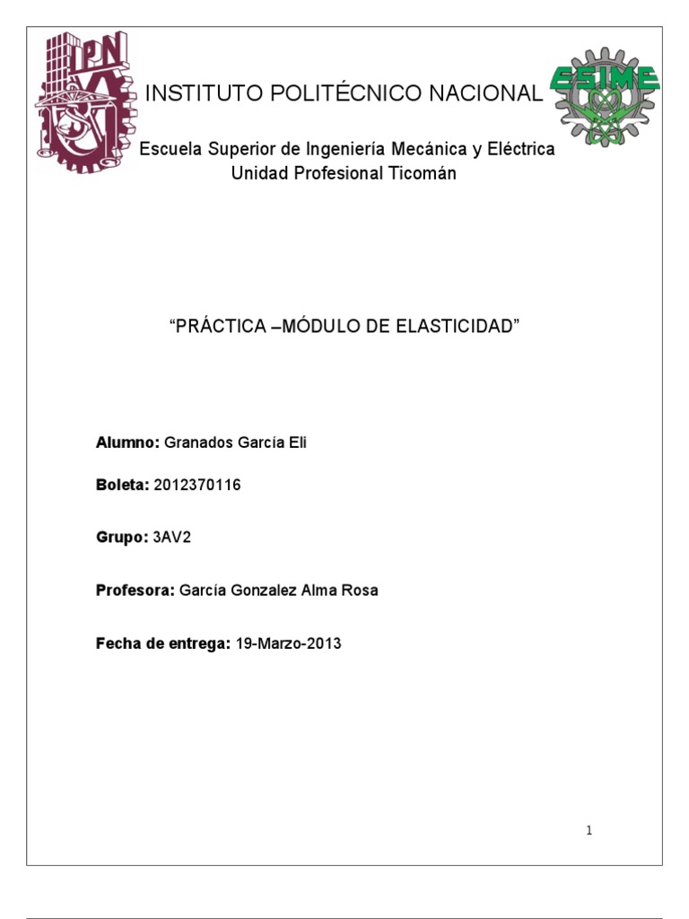 Practica Modulo De Elasticidad Pdf Elasticidad Física El