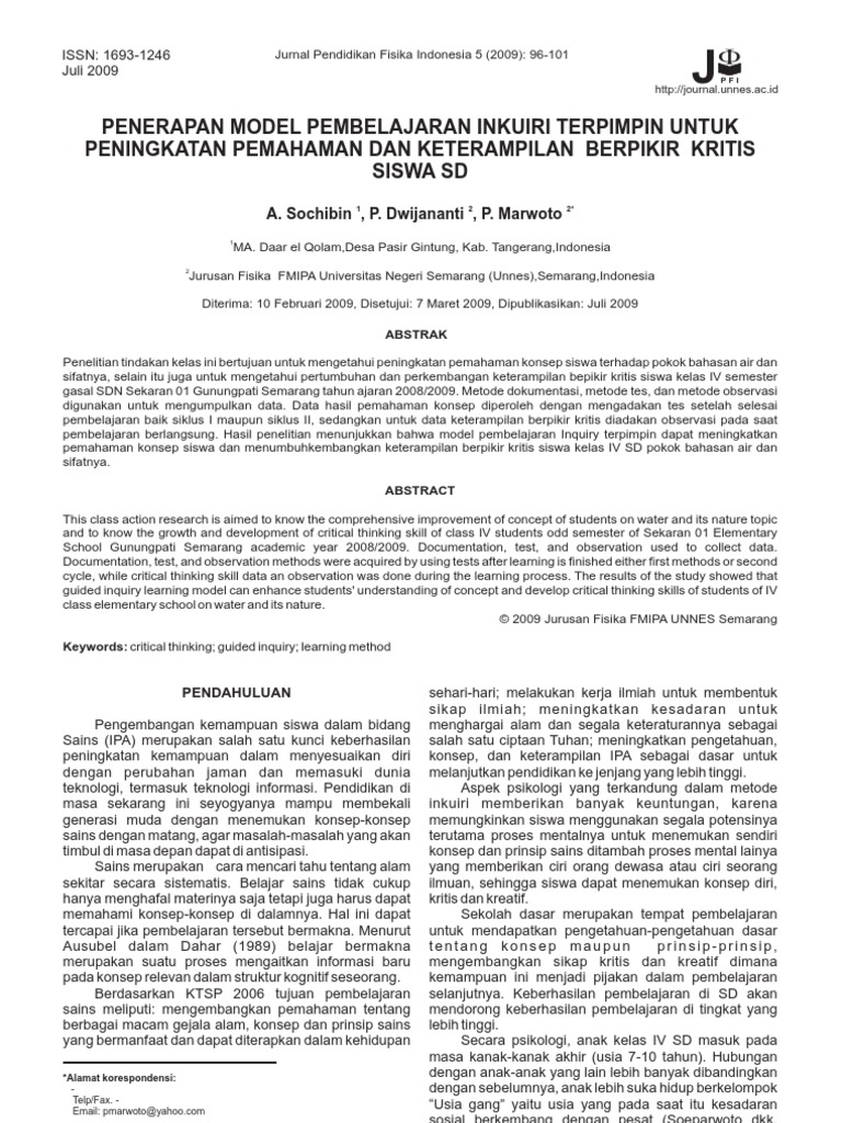 Jurnal Penelitian Tindakan Kelas