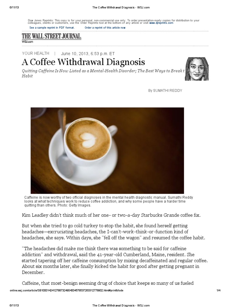 The Coffee Withdrawal Diagnosis WSJ Cafeína DSM5