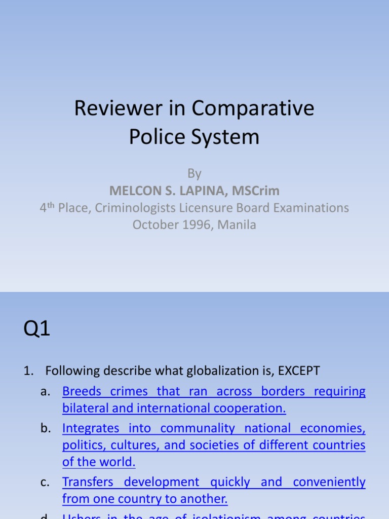 Reviewer in Comparative Police System | PDF | Human Trafficking | Malware