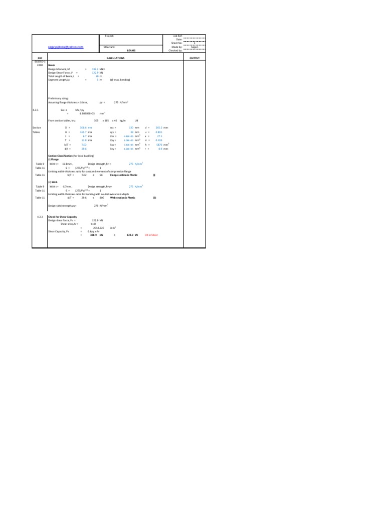 Steel Beam Design Calculations | PDF | Beam (Structure) | Bending