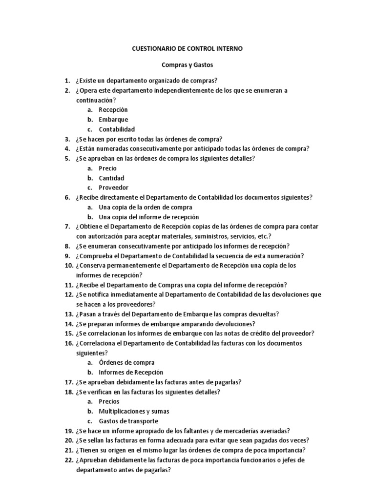 Cuestionario de Control Interno | PDF | Contabilidad | Agitación