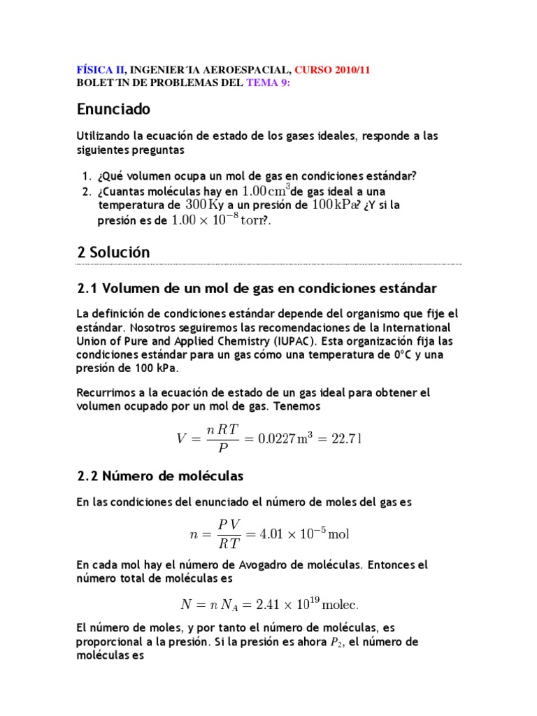 Problemas de Gases Ideales en Física Aeroespacial | PDF | Gases | Calor