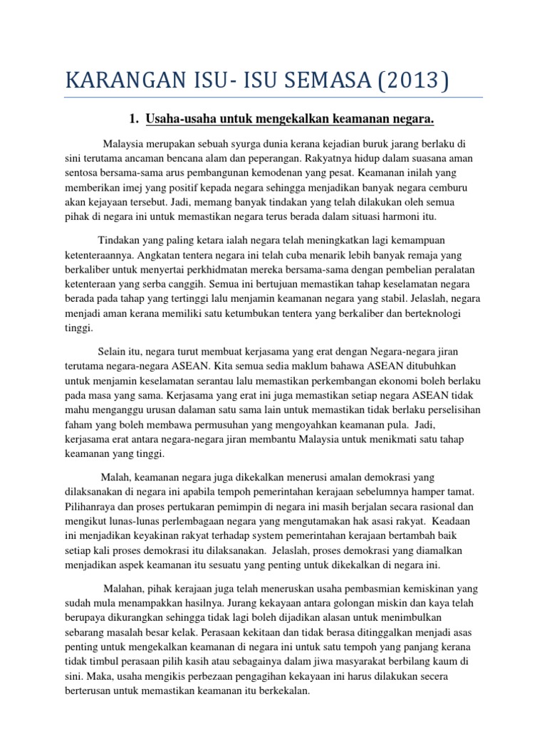 Contoh Karangan Isu-Isu Semasa 2013  PDF