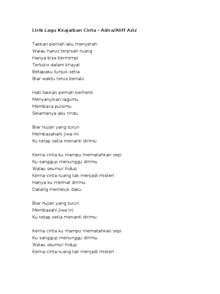 Lirik Lagu Keajaiban Cinta