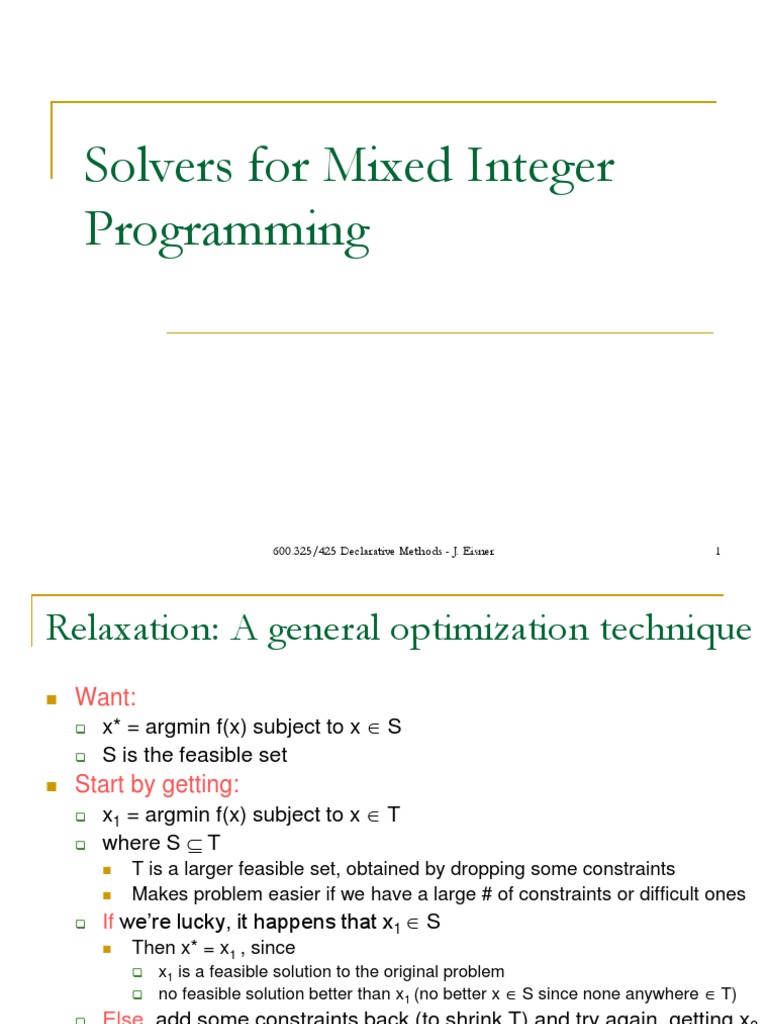 Solvers for Mixed Integer Programming | PDF | Linear Programming ...