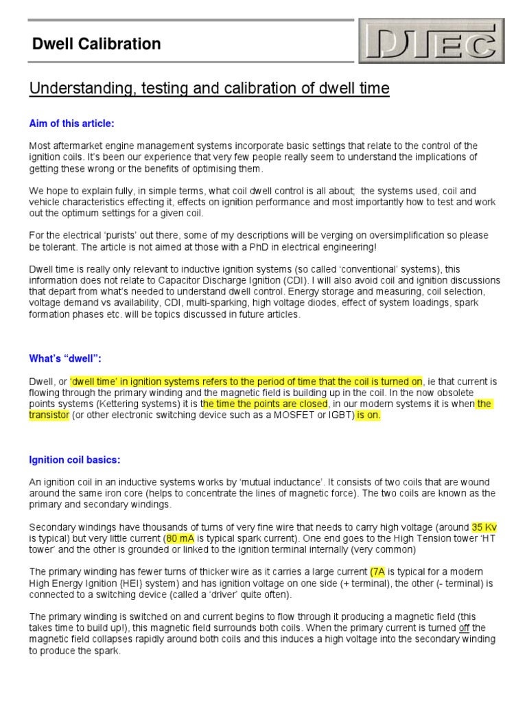 Dwell Calibration PDF Ignition System Electric Current