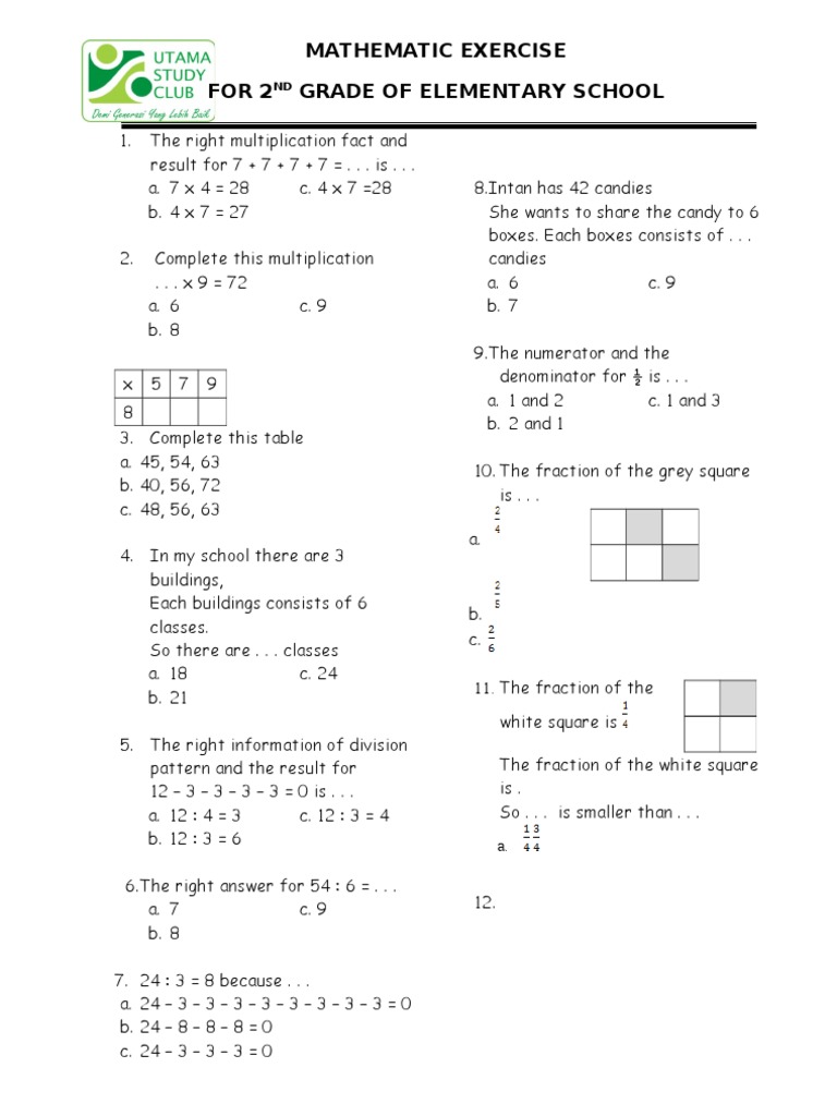 Mathematic Exercise For 2 Grade of Elementary School | PDF | Teaching ...