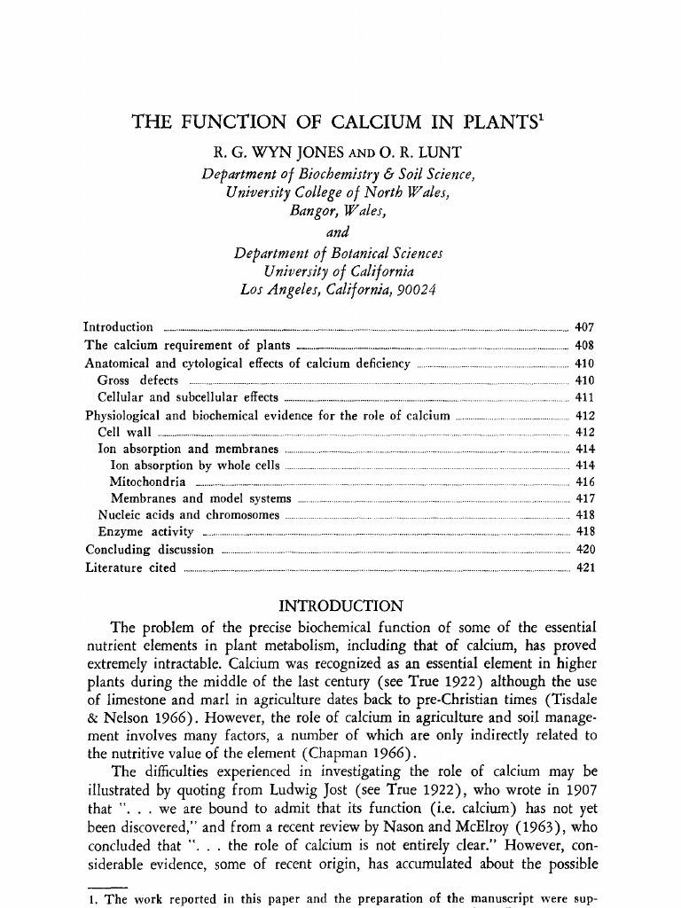 Role of Calcium in Plant Metabolism | PDF