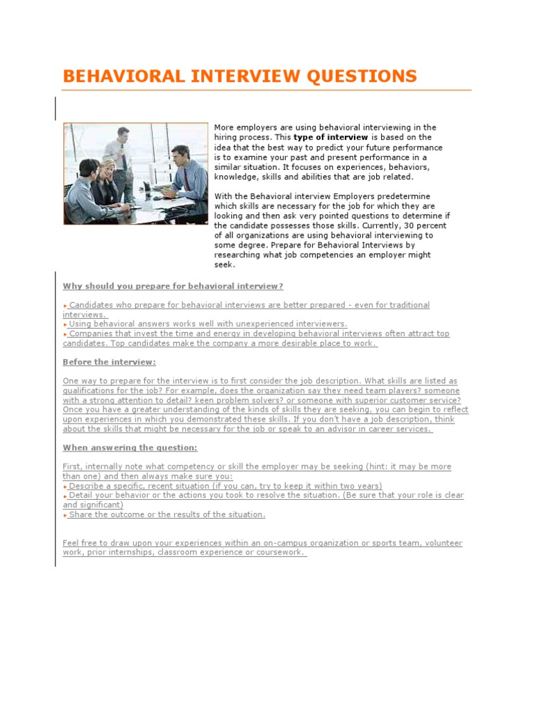 Behavioral Interview Questions PDF Competence (Human Resources