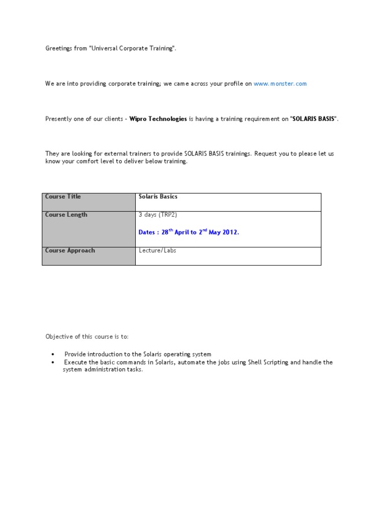 Course Title Solaris Basics Course Length: 3 Days (TRP2) | PDF | File ...