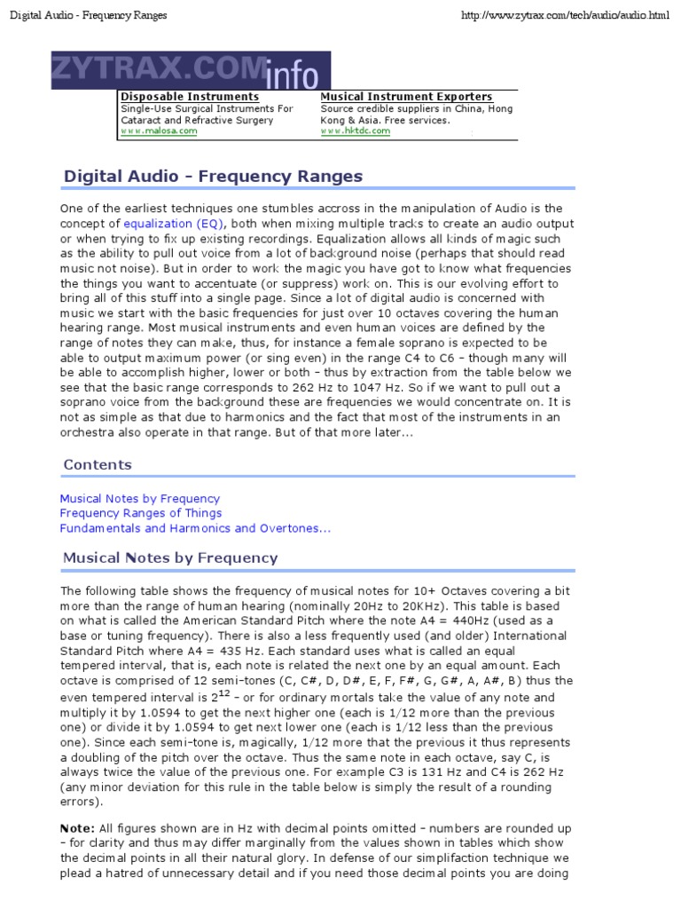 Digital Audio Frequency Ranges PDF Harmonic Pitch (Music)