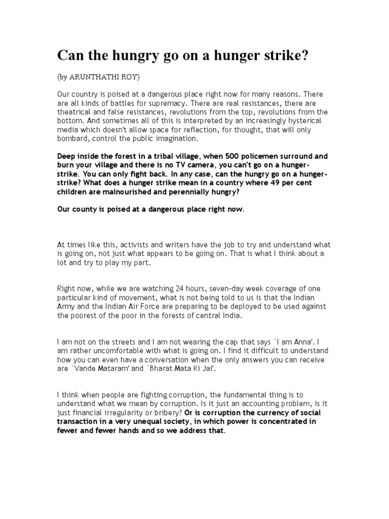 Can the Hungry Engage in Hunger Strikes? | PDF | Corrupt Practices ...