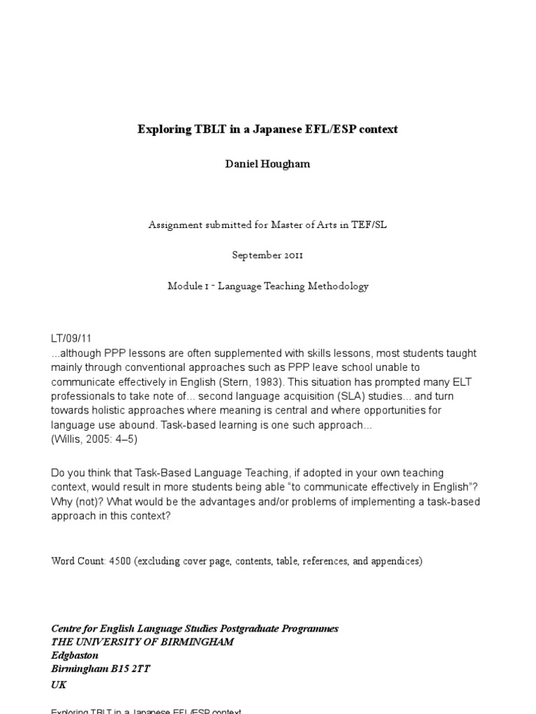 Exploring TBLT in A Japanese EFL ESP Context | PDF | English As A ...