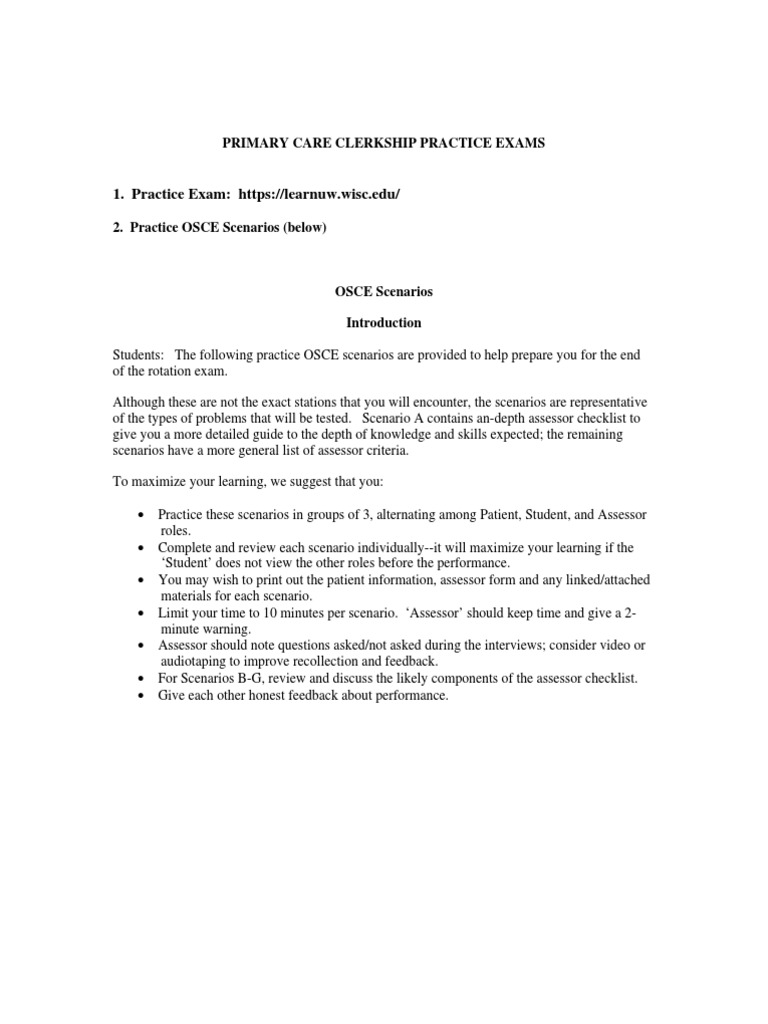 OSCE Practice Scenarios for Nursing Exams | PDF | Physical Examination ...