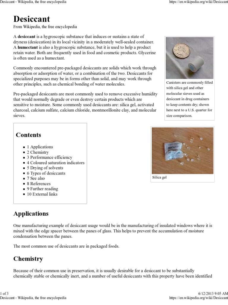 Desiccant Wiki PDF Physical Sciences Chemical Substances