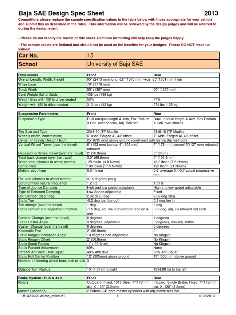 2013 Baja Design Spec Sheet | PDF | Suspension (Vehicle) | Axle