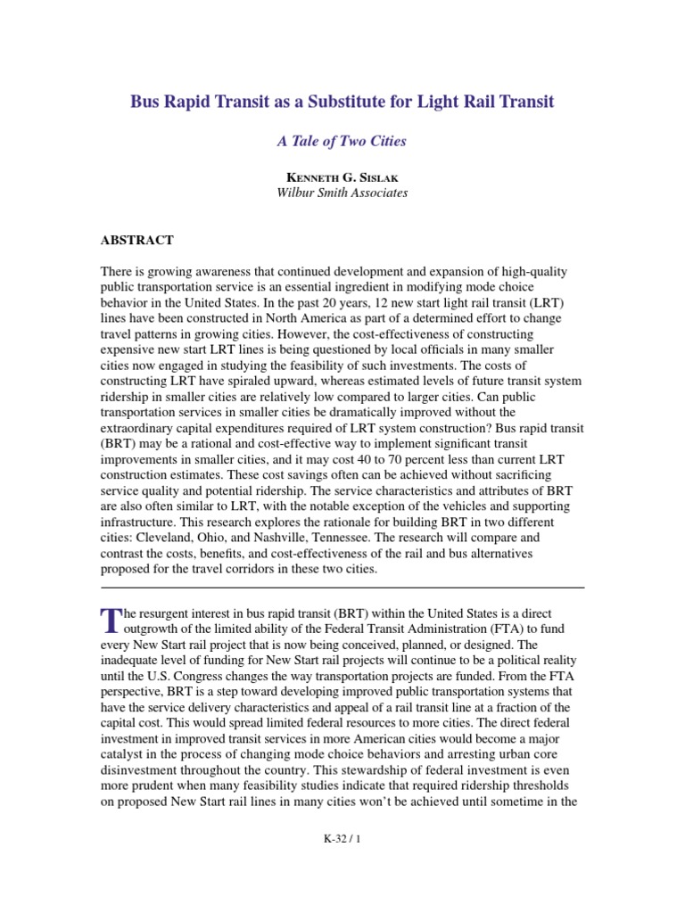 Rapid Bus Transit As A Substitute For Light Rail Transit | PDF | Light ...