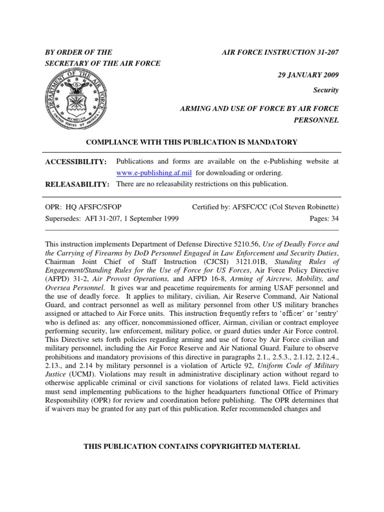 Afi 31 207 arming and use of force by air force pdf pdf united