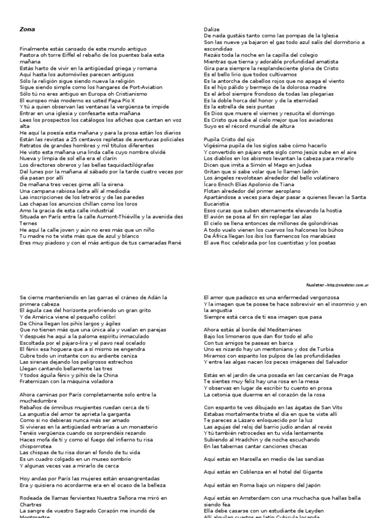 Guillaume Apollinaire Zona PDF Religión y creencia