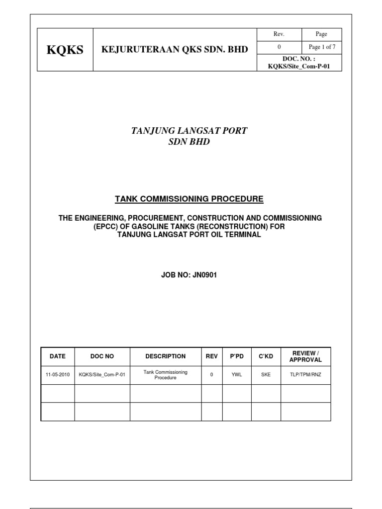 Tank Commissioning Procedure Guide | PDF | Valve | Calibration