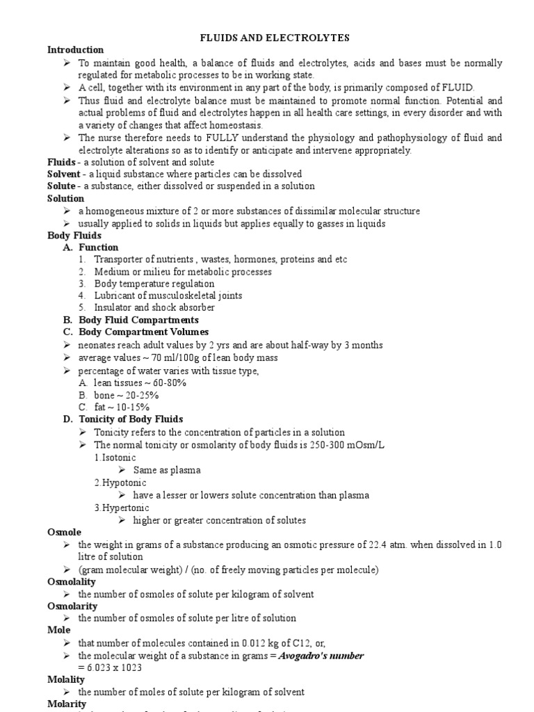Nursing Fluids and Electrolytes | PDF | Osmosis | Electrolyte