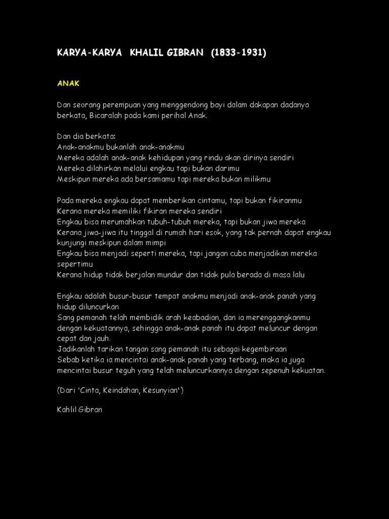 Puisi Karya Khalil Gibran