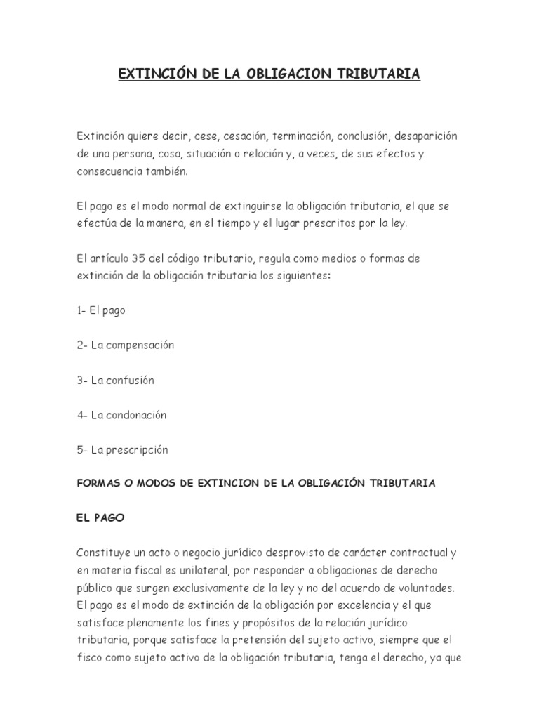 Extinción de la Obligación Tributaria | PDF | Pagos | Estatuto de ...