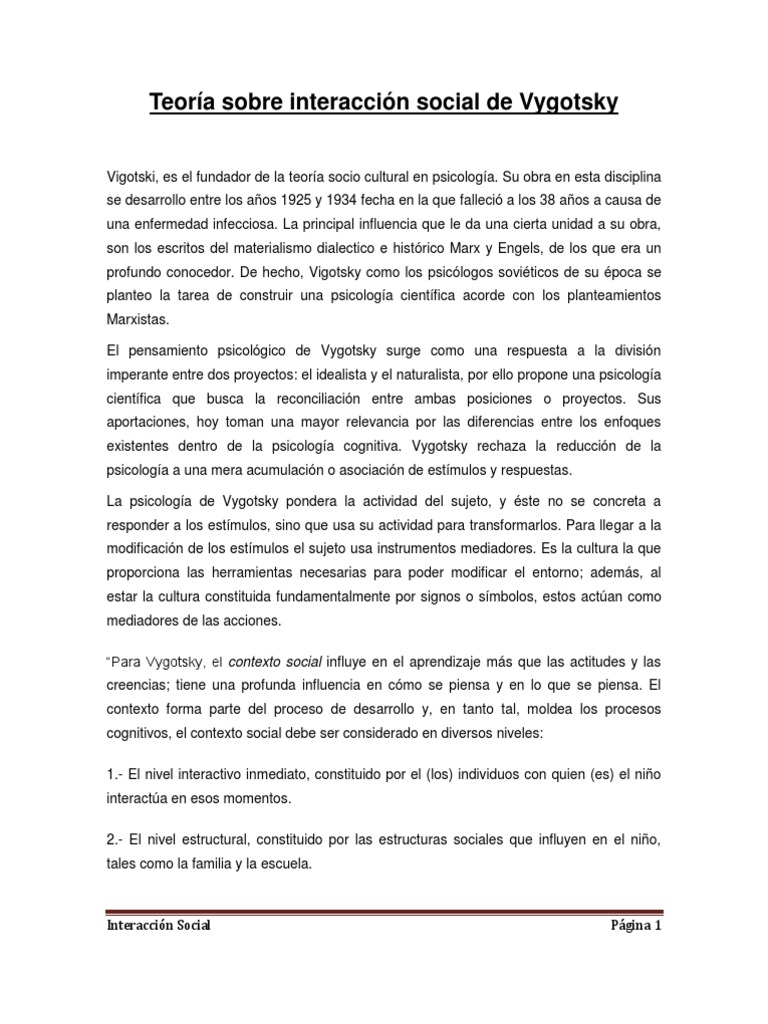 Interacción Social en la Teoría de Vygotsky | PDF | Aprendizaje | Sociedad