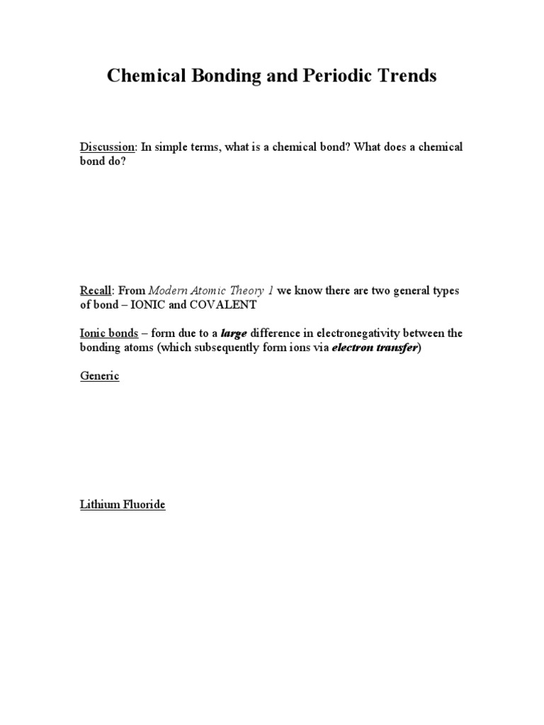Chemical Bonding and Periodic Trends Part 1 | PDF | Chemical Bond ...